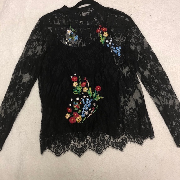 Spring black lace top with colorful flowers 🌸 🌺 - Picture 1 of 4